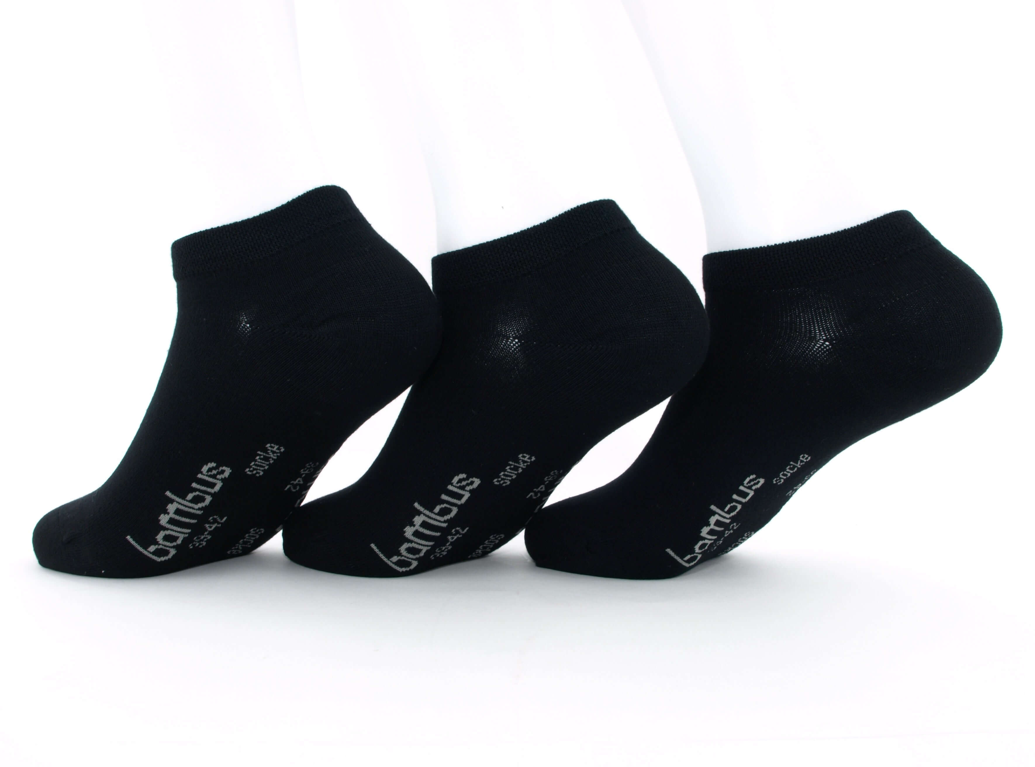 6 Paar Bambus Sneaker Socken - Unisex Halblang Schwarz
