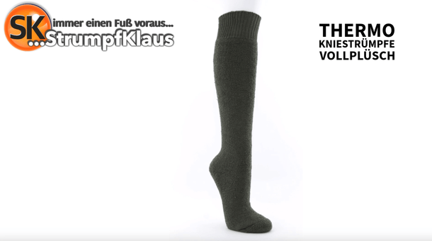Video: Thermo Kniestrümpfe Vollplüsch oliv