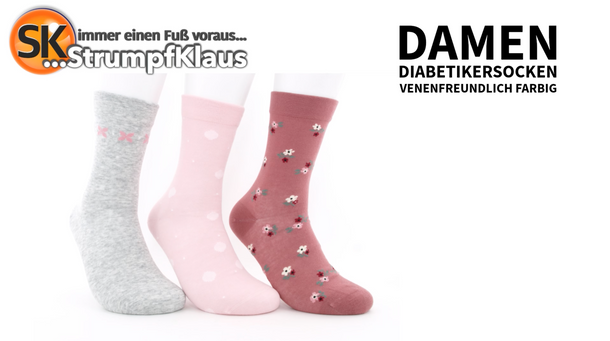 Video: Diabetiker Socken Damen bunt Blümchen rosa 